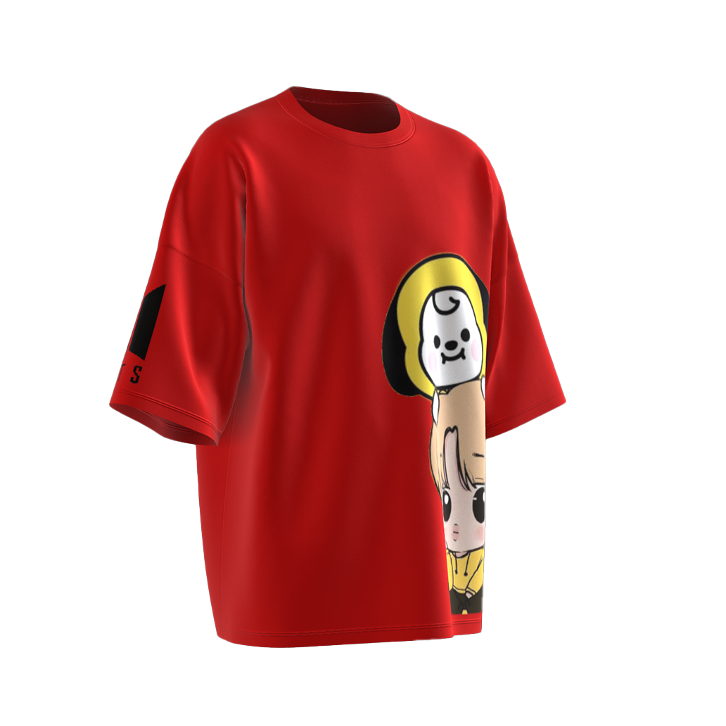 Oversized Jimin Chimmy Print Red Drop Shoulder T-Shirt