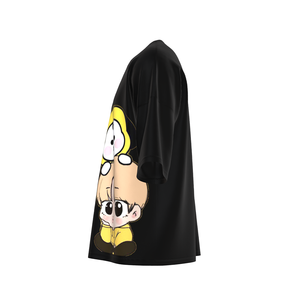 Oversized Jimin Chimmy Print Black Drop Shoulder T-Shirt