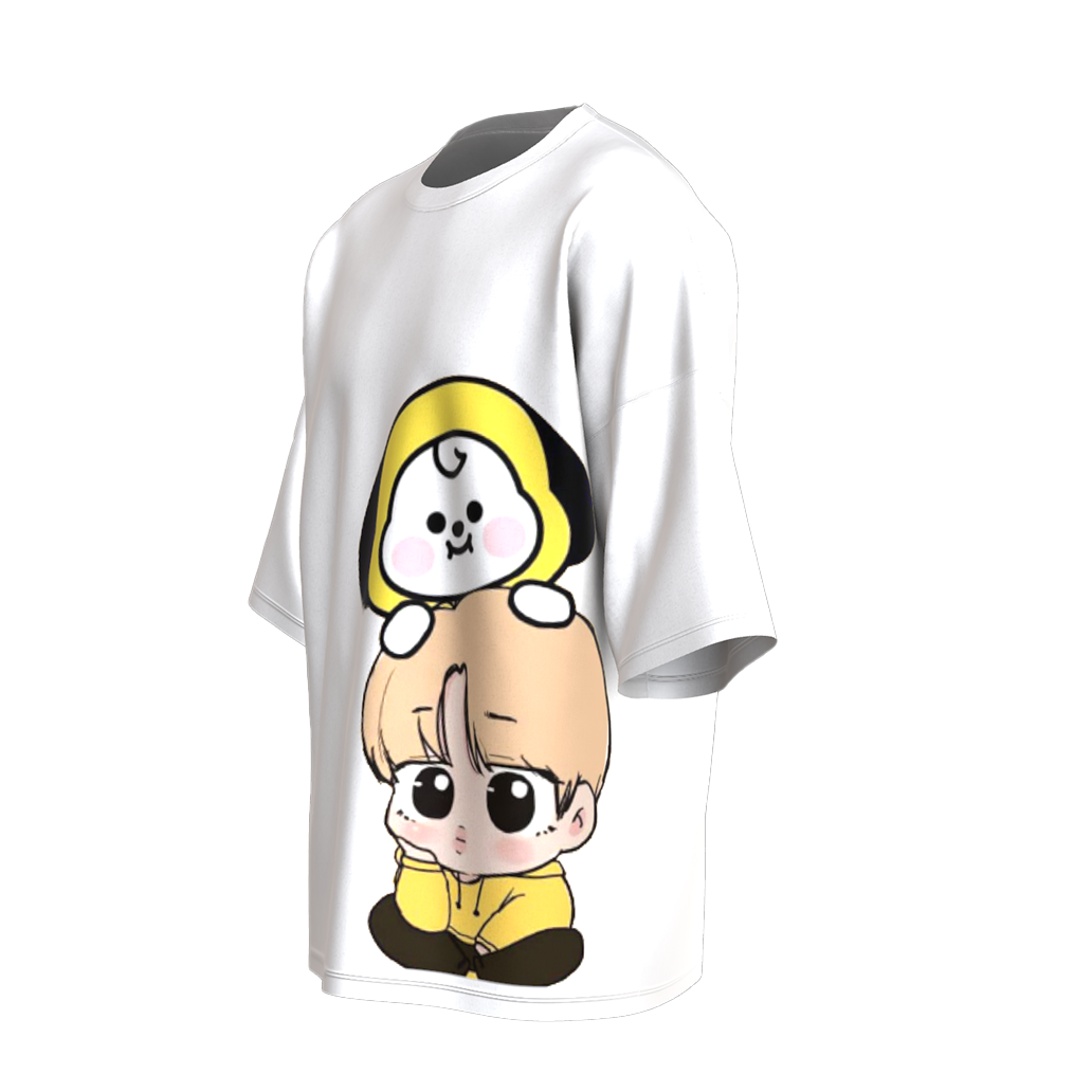 Oversized Jimin Chimmy Print White Drop Shoulder T-Shirt