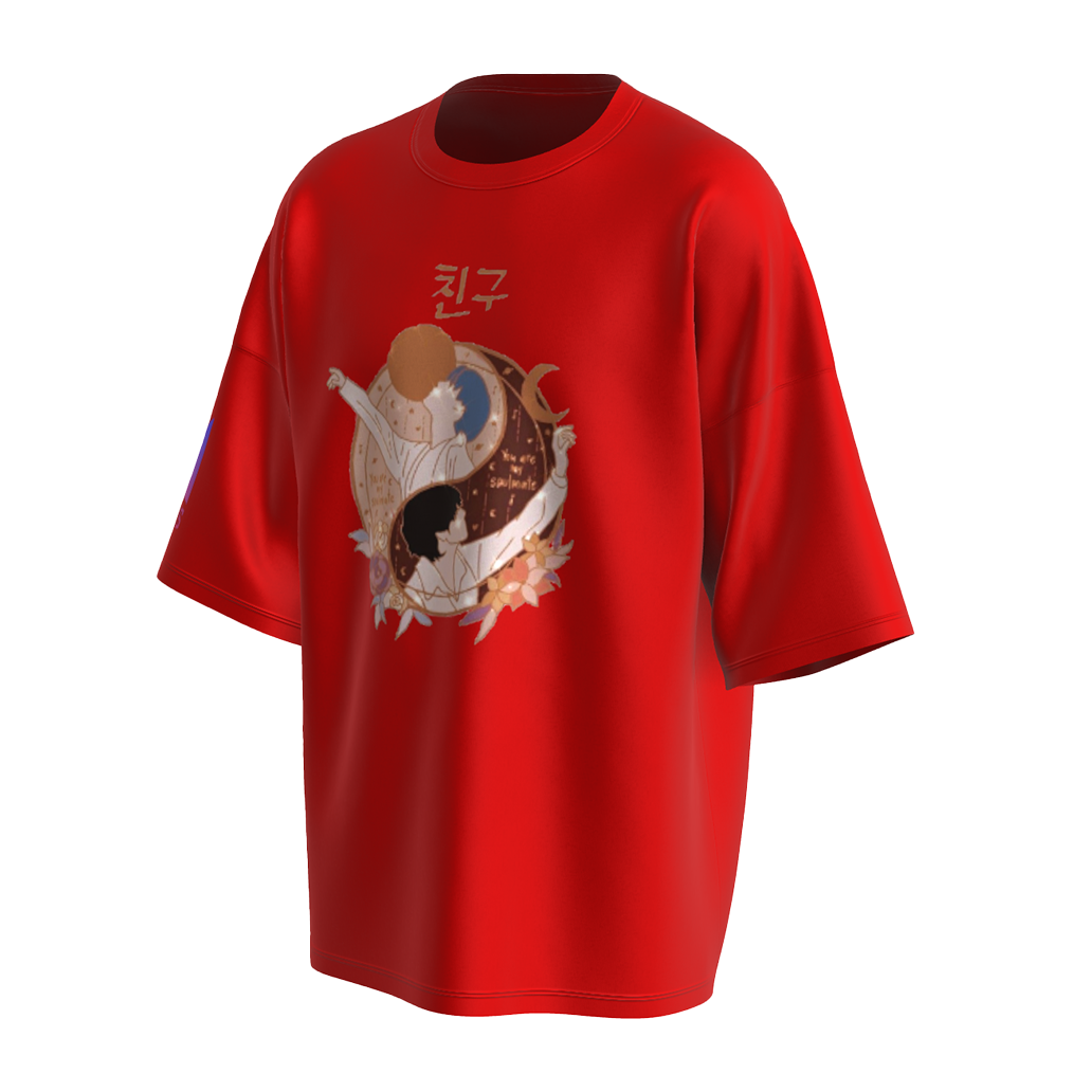 Oversized Vmin Soulmate Art Red Drop Shoulder T-Shirt