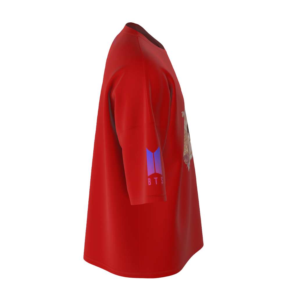 Oversized Vmin Soulmate Art Red Drop Shoulder T-Shirt