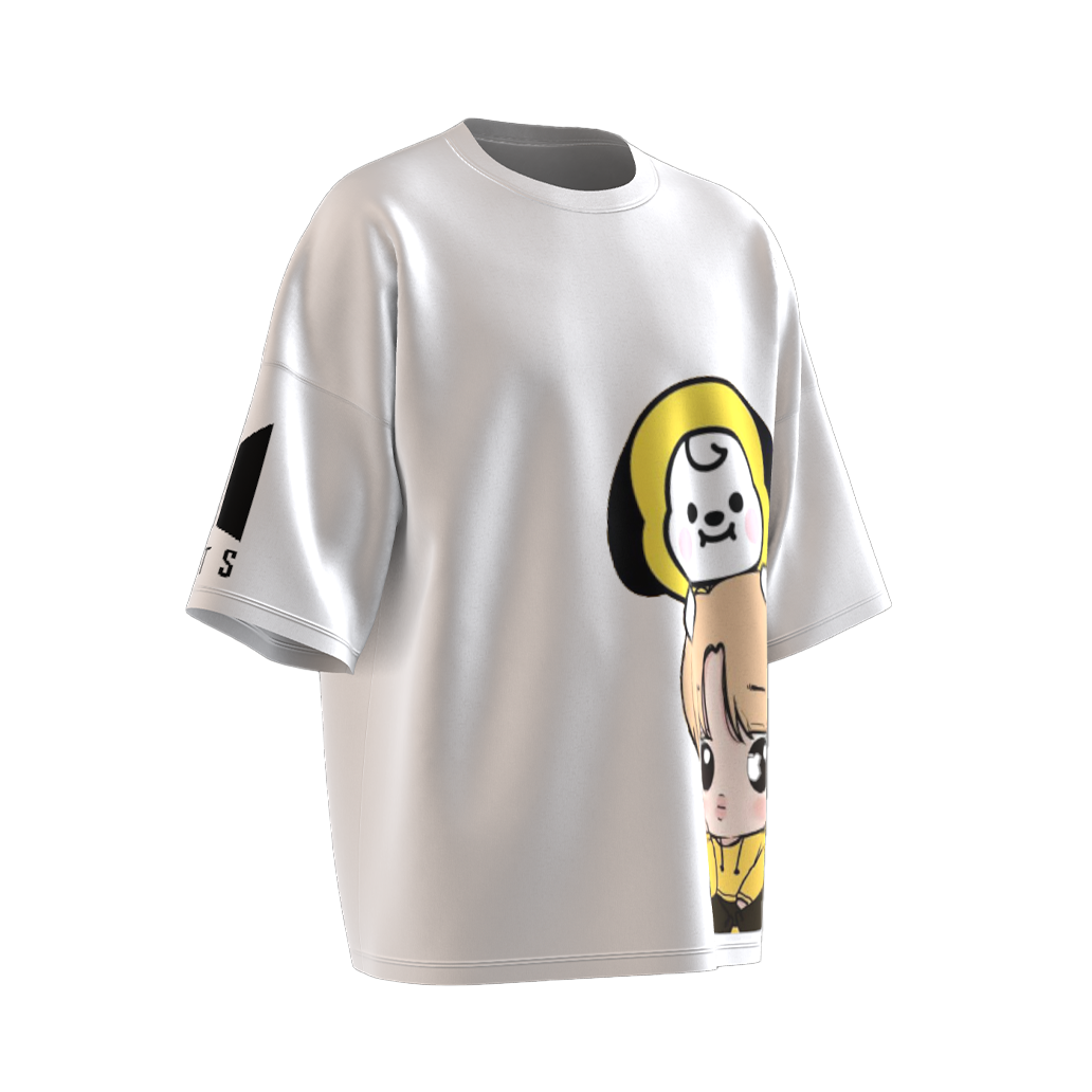 Oversized Jimin Chimmy Print White Drop Shoulder T-Shirt