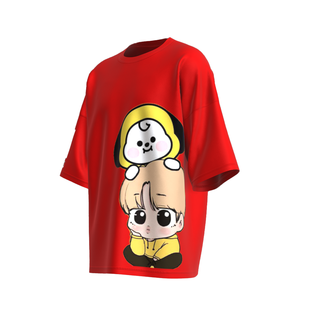 Oversized Jimin Chimmy Print Red Drop Shoulder T-Shirt