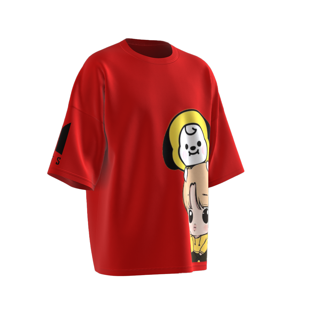 Oversized Jimin Chimmy Print Red Drop Shoulder T-Shirt