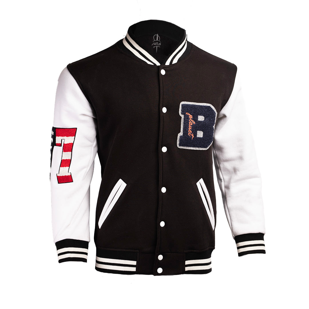 Custom Varsity Jacket | Black & White | Embroidered Patches & Leather Skull Design