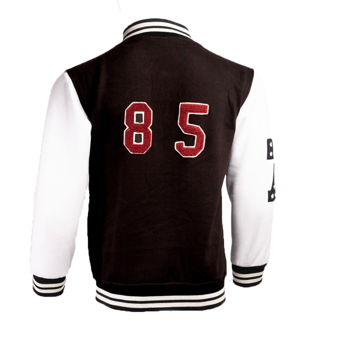 Custom Varsity Jacket | Black & White | Embroidered Patches & Leather Skull Design