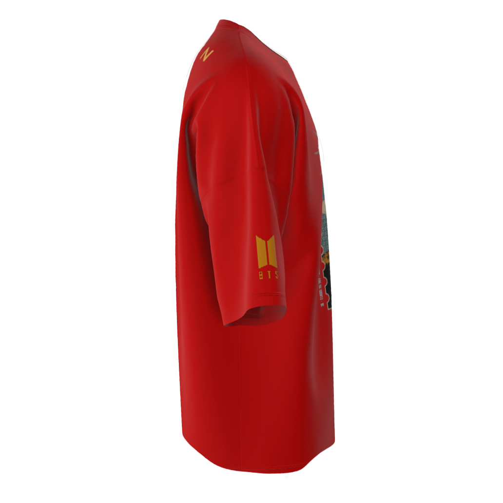 Oversized Jungkook Golden Print Red Drop Shoulder T-Shirt