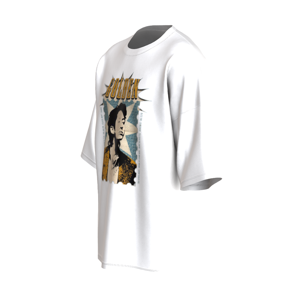 Oversized Jungkook Golden Print White Drop Shoulder T-Shirt