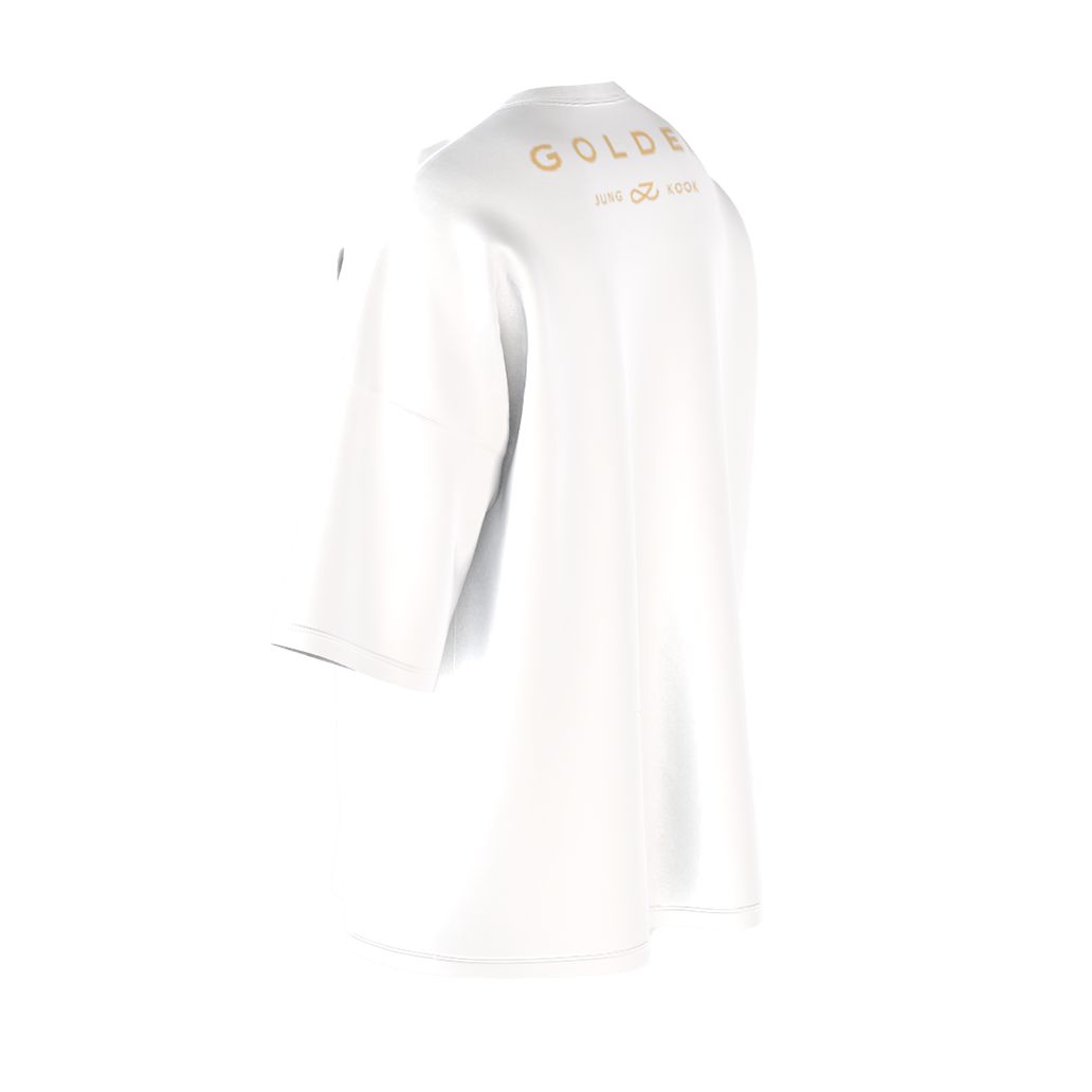 Oversized Jungkook Golden Print White Drop Shoulder T-Shirt