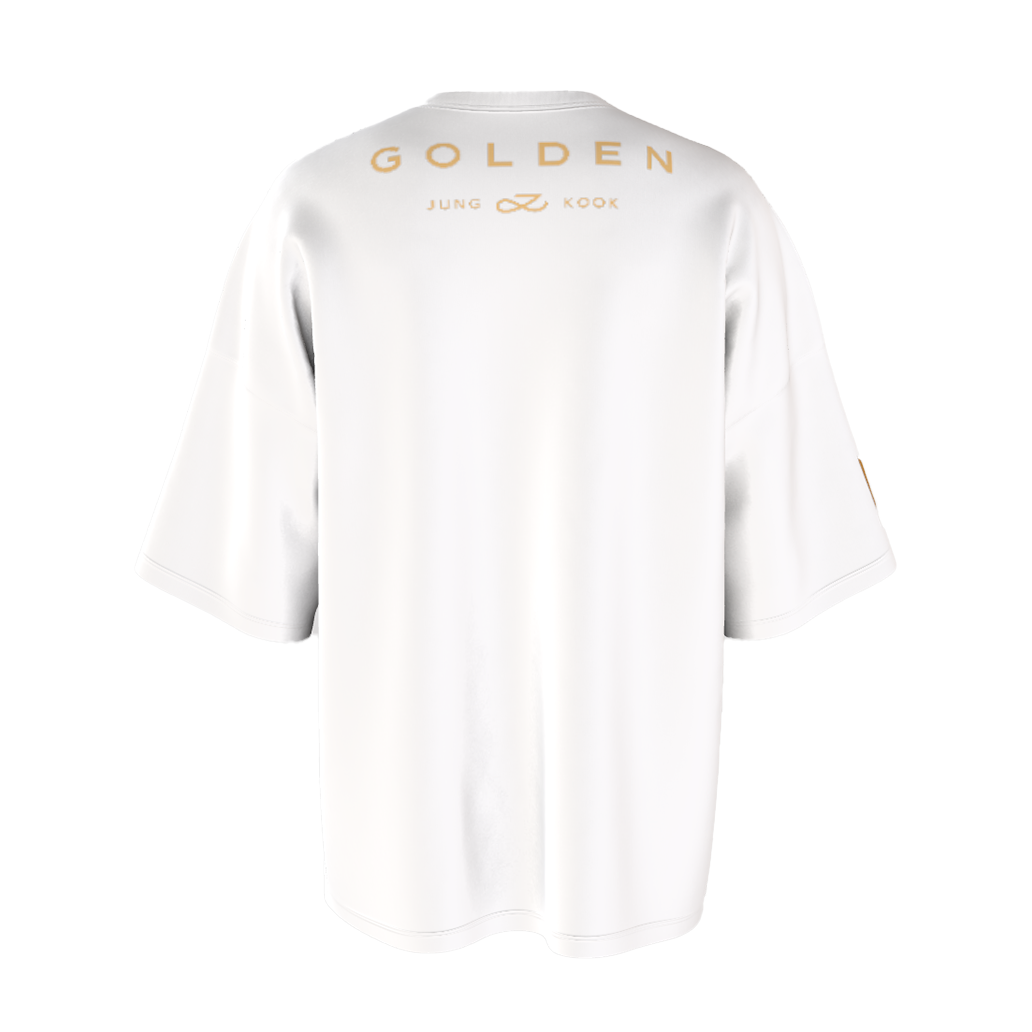 Oversized Jungkook Golden Print White Drop Shoulder T-Shirt