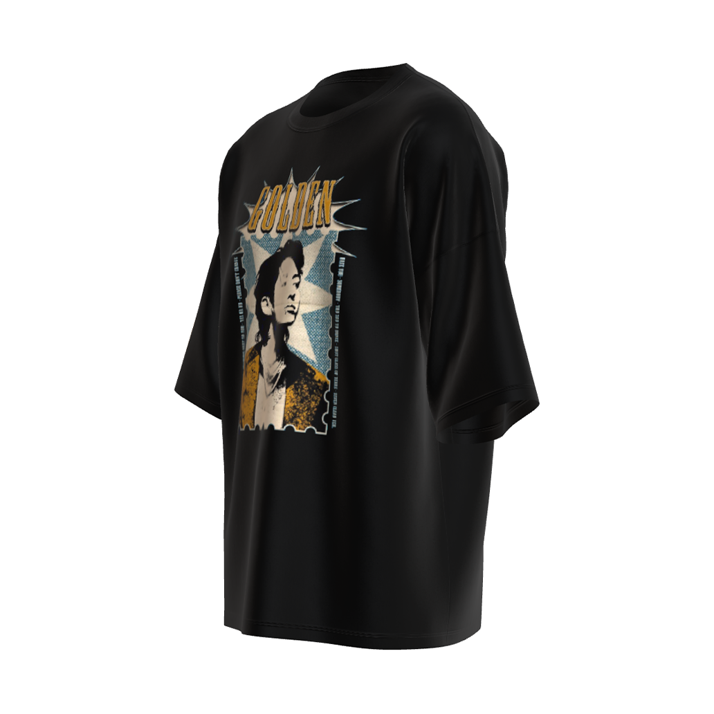 Oversized Jungkook Golden Print Black Drop Shoulder T-Shirt