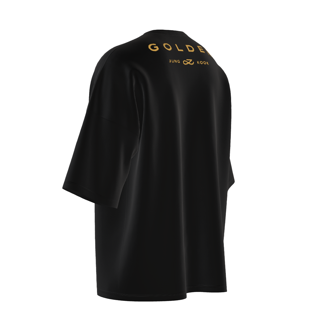 Oversized Jungkook Golden Print Black Drop Shoulder T-Shirt