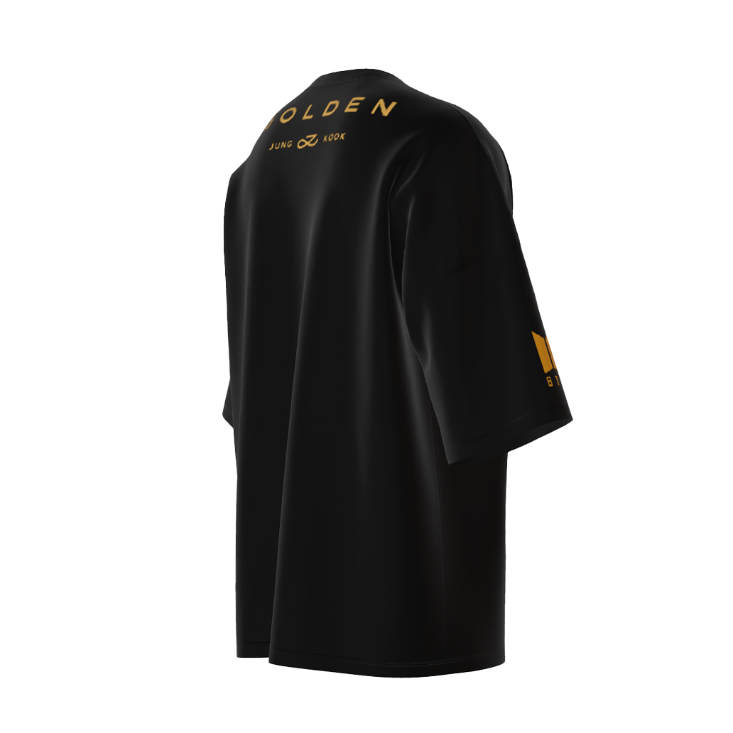 Oversized Jungkook Golden Print Black Drop Shoulder T-Shirt