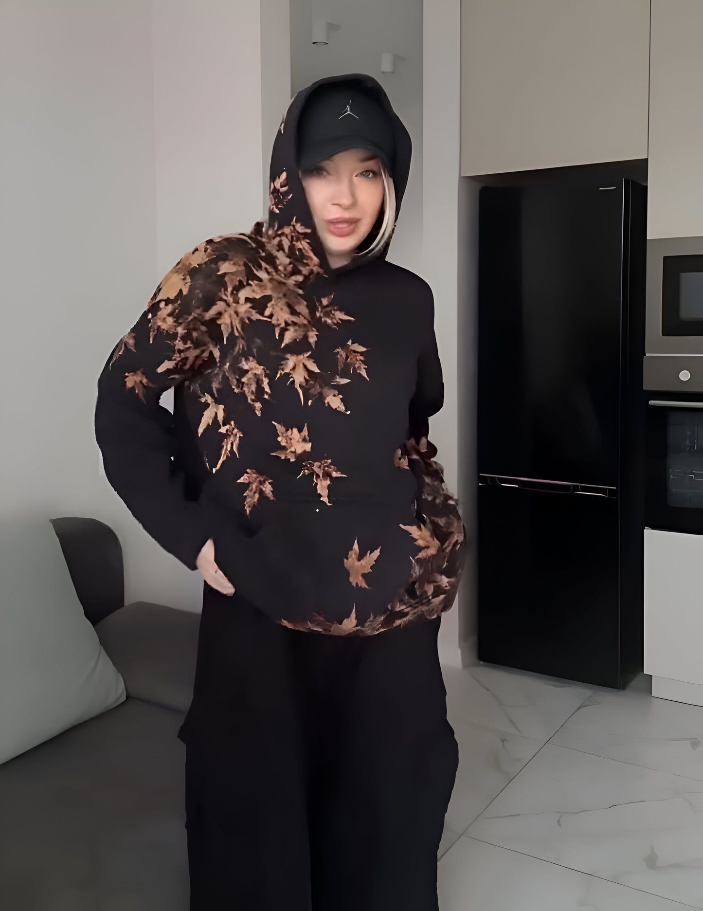 Natural Imprint Leaf Hoodie