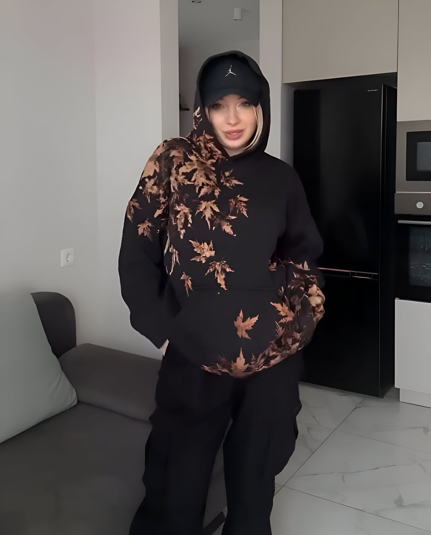Natural Imprint Leaf Hoodie