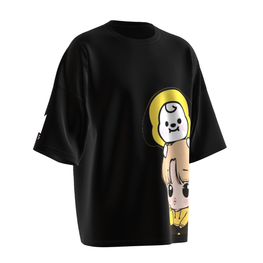 Oversized Jimin Chimmy Print Black Drop Shoulder T-Shirt