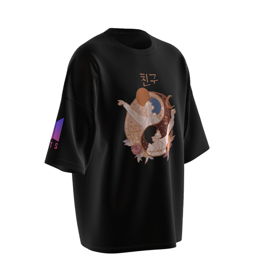 Oversized Vmin Soulmate Art Black Drop Shoulder T-Shirt