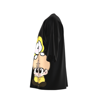 Oversized Jimin Chimmy Print Black Drop Shoulder T-Shirt