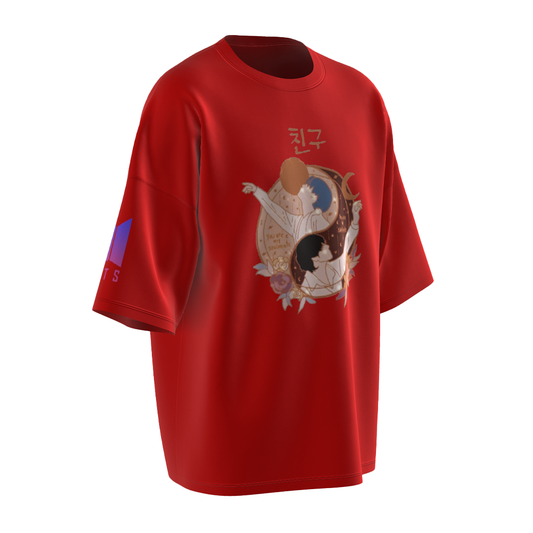 Oversized Vmin Soulmate Art Red Drop Shoulder T-Shirt