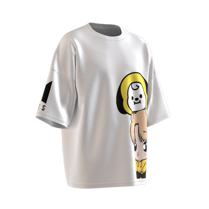 Oversized Jimin Chimmy Print White Drop Shoulder T-Shirt