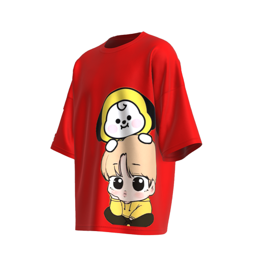 Oversized Jimin Chimmy Print Red Drop Shoulder T-Shirt