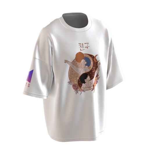 Oversized Vmin Soulmate Art White Drop Shoulder T-Shirt