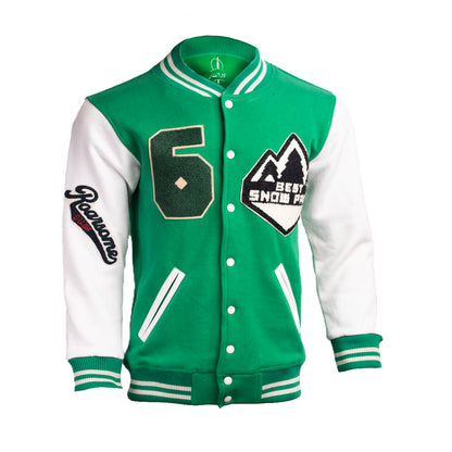 Custom Varsity Jackets | Green & White | Premium Embroidery & Leather Skull Patch