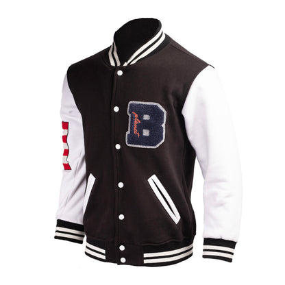 Custom Varsity Jacket | Black & White | Embroidered Patches & Leather Skull Design