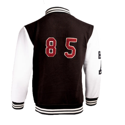 Custom Varsity Jacket | Black & White | Embroidered Patches & Leather Skull Design