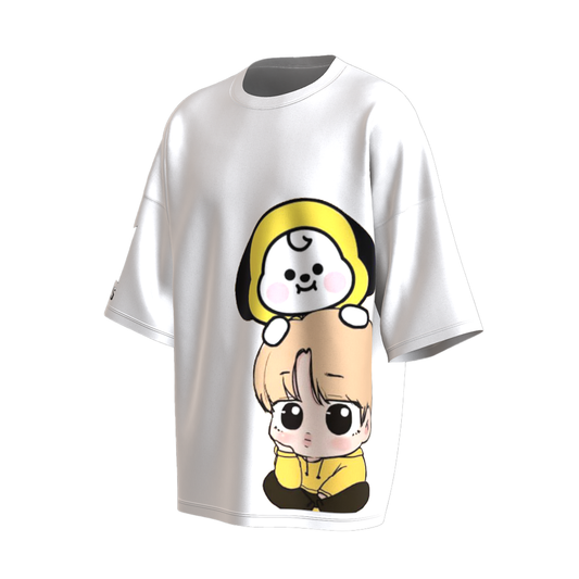 Oversized Jimin Chimmy Print White Drop Shoulder T-Shirt