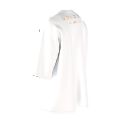 Oversized Jungkook Golden Print White Drop Shoulder T-Shirt
