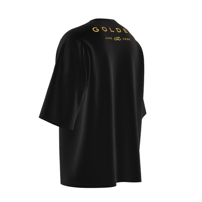 Oversized Jungkook Golden Print Black Drop Shoulder T-Shirt