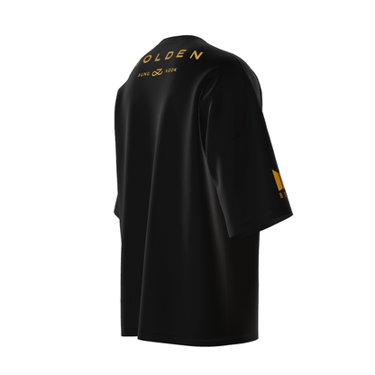Oversized Jungkook Golden Print Black Drop Shoulder T-Shirt