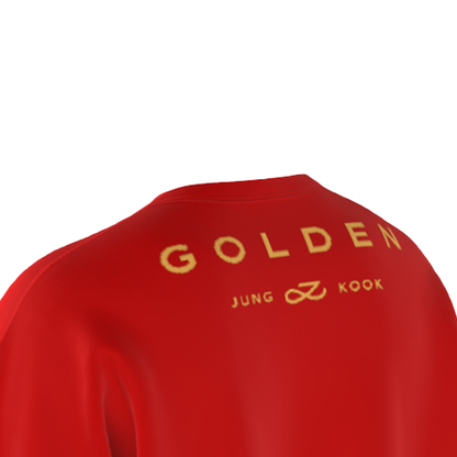Oversized Jungkook Golden Print Red Drop Shoulder T-Shirt